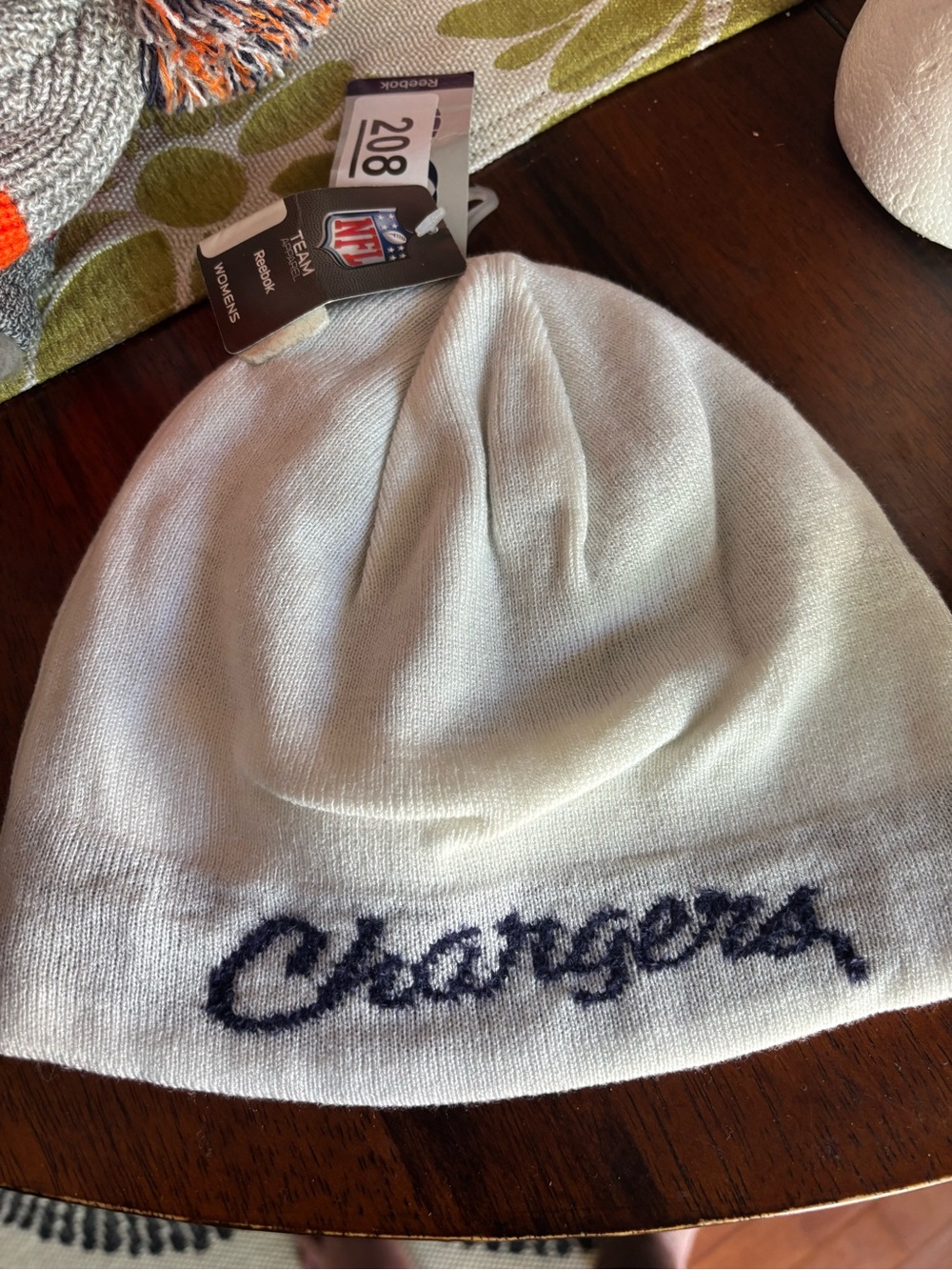 NFL White Beanie with Navy Chargers Script NWT
